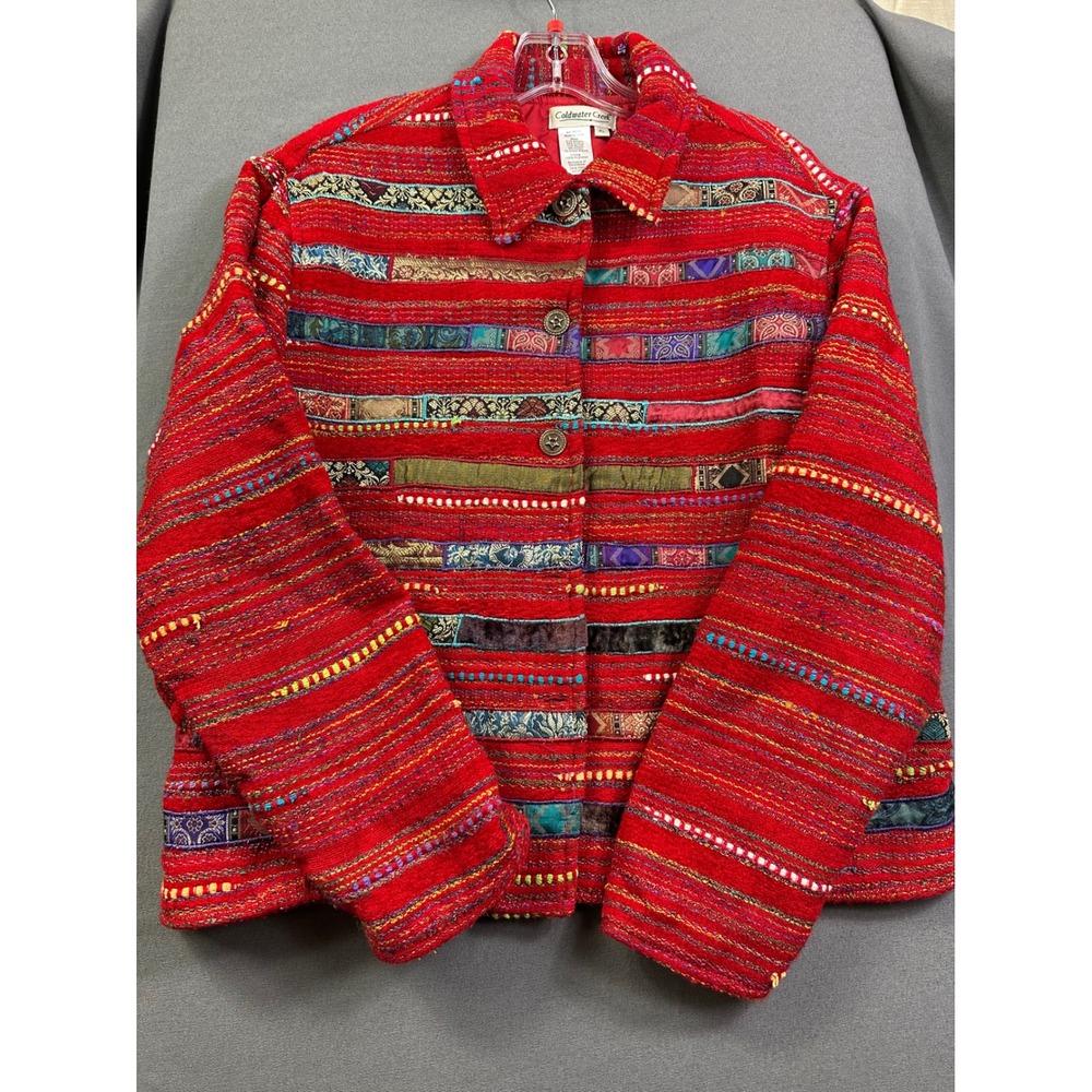 Coldwater Creek Red Patchwork Tapestry Jacket Wom… - image 1